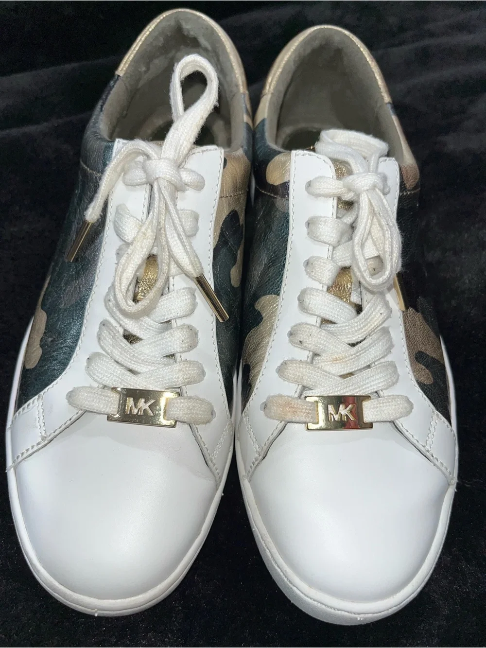 Michael Kors Women’s Metallic Camo Lace-Up Sneaker in Gold and White